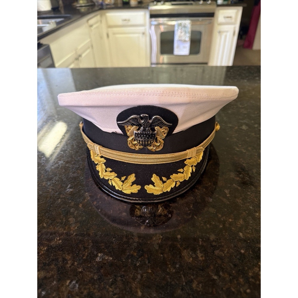 Vietnam era US Navy Officers Cap Bancroft 7 1/4 58cm Authentic White Military